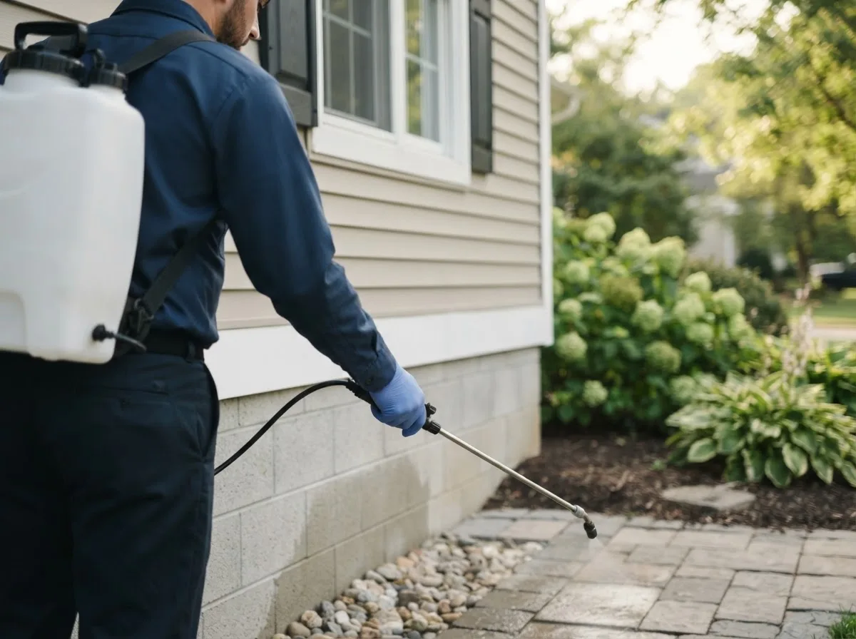 Pest control technician inspecting a home in Winthrop, NY